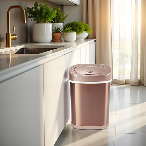 15L Stainless Steel Smart Trash Can with Infrared Motion Sensor | Touchless 0.3s Fast Open & Auto-Close | Long-Lasting Battery Life (Champagne Gold) in Saudi Arabia