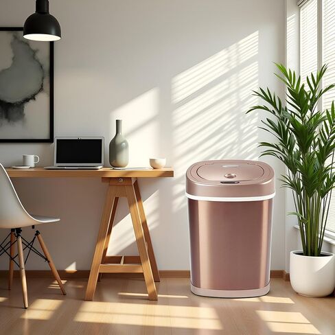 15L Stainless Steel Smart Trash Can with Infrared Motion Sensor | Touchless 0.3s Fast Open & Auto-Close | Long-Lasting Battery Life (Champagne Gold) in Saudi Arabia