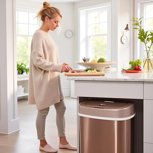 15L Stainless Steel Smart Trash Can with Infrared Motion Sensor | Touchless 0.3s Fast Open & Auto-Close | Long-Lasting Battery Life (Champagne Gold) in Saudi Arabia