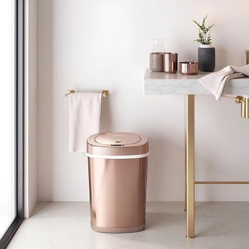 15L Stainless Steel Smart Trash Can with Infrared Motion Sensor | Touchless 0.3s Fast Open & Auto-Close | Long-Lasting Battery Life (Champagne Gold) in Saudi Arabia