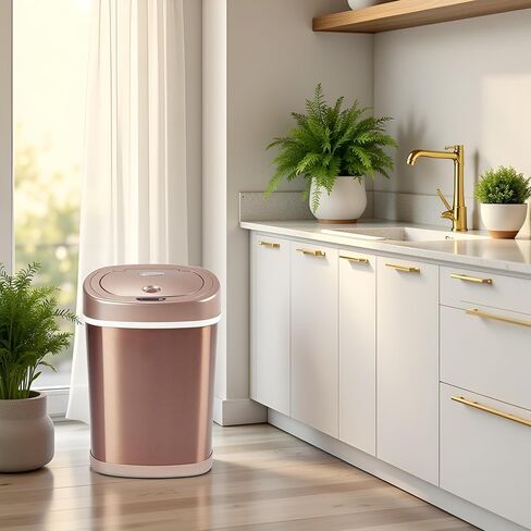 15L Stainless Steel Smart Trash Can with Infrared Motion Sensor | Touchless 0.3s Fast Open & Auto-Close | Long-Lasting Battery Life (Champagne Gold) in Saudi Arabia