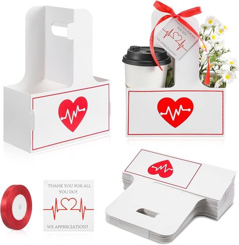 Faccito 24 Set Nurse Appreciation Gifts 2-Cup Drink Carrier with Handle Holiday Kraft Paper Coffee Cup Holder, Include Greeting Card & Ribbon for Thank Nursing Assistant Graduates Party Favors in Saudi Arabia