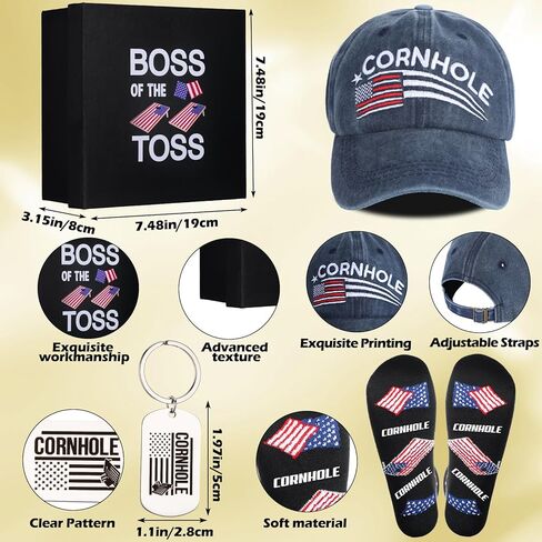 Geiserailie 5 Pcs Cornhole Gift Set for Boss of Toss Funny Cornhole Gifts Include Stainless Steel Insulated Tumbler Baseball Cap Socks Keychain with Gift Box for Office Employees Work from Home in Saudi Arabia