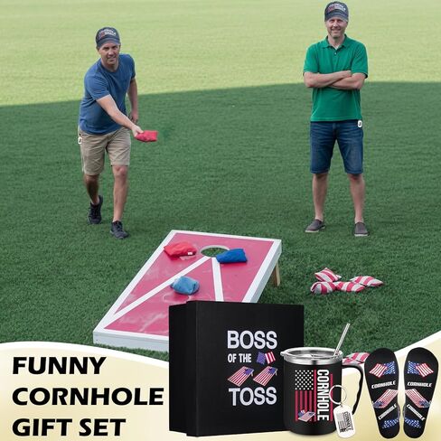 Geiserailie 5 Pcs Cornhole Gift Set for Boss of Toss Funny Cornhole Gifts Include Stainless Steel Insulated Tumbler Baseball Cap Socks Keychain with Gift Box for Office Employees Work from Home in Saudi Arabia
