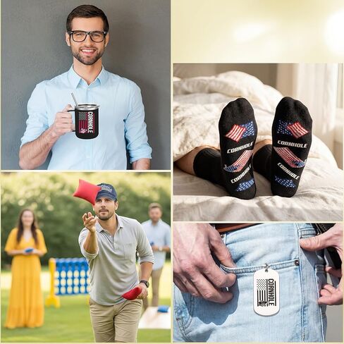 Geiserailie 5 Pcs Cornhole Gift Set for Boss of Toss Funny Cornhole Gifts Include Stainless Steel Insulated Tumbler Baseball Cap Socks Keychain with Gift Box for Office Employees Work from Home in Saudi Arabia