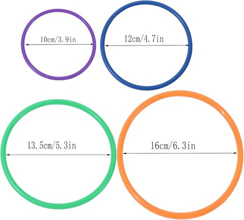 24Pcs Multicolor Plastic Toss Rings Kids Ring Toss Game Carnival Rings for Speed and Agility Practice Games, Garden Backyard (24 Pcs 4 Sizes) in Saudi Arabia