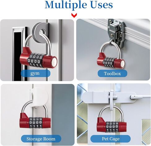 Gym Locker Lock 4 Digit Combination Lock for Locker for School Gym Lock for Sports, Toolbox, Case, Hasp Storage（20） (Shackle Red) in Saudi Arabia