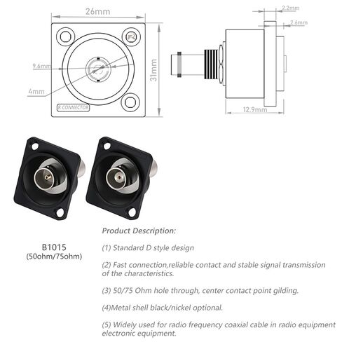 10Pcs/lot D Type Dual BNC Panel Mount Female to Female Socket DC-RUD Panel Welding-Free BNC Coupler Chassis Connector Adapter(75 ohm-Black) in Saudi Arabia