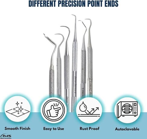 Dental Scaler Anterior Posterior New Periodontics Instrument 6 Pcs Set Includes Sickle H6/H7, Towner Jaquette U15/30, Scaler U30/33, Heidbrink H2/3 Made of Stainless Steel Double Ended Picks in Saudi Arabia