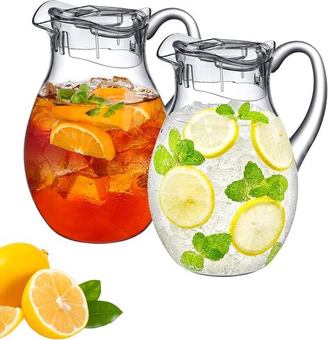 Amazing Abby - Bubbly - 2-Pack Acrylic Pitcher (72 oz), Clear Plastic Water Pitcher with Lid, Fridge Jug, BPA-Free, Shatter-Proof, Great for Iced Tea, Sangria, Lemonade, Juice, Milk, and More in Saudi Arabia