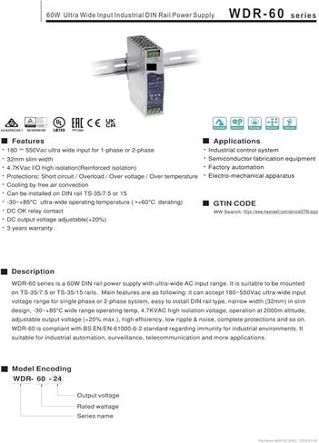 WDR-60 WDR-60-5 WDR-60-12 WDR-60-24 WDR-60-48 60W Industrial Rail Power Supply(WDR-60-12) in Saudi Arabia