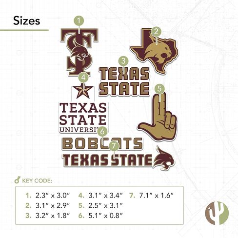 Desert Cactus Texas State University Sticker TXState Bobcatsr Vinyl Decals Laptop Water Bottle Car Scrapbook Sheet T2 (Type 2-7) in Saudi Arabia
