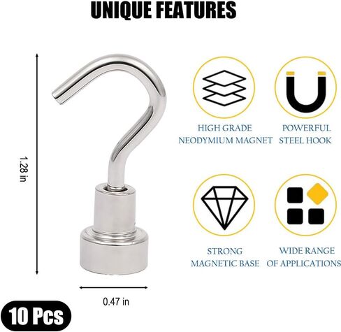 10 Pack Magnetic Hooks,5lb+ Heavy Duty Earth Magnets with Hook for Refrigerator,Strong Magnets Refrigerator Fridge Hanging for Classroom,Beach Vacation,Kitchen Grills,Home in Saudi Arabia