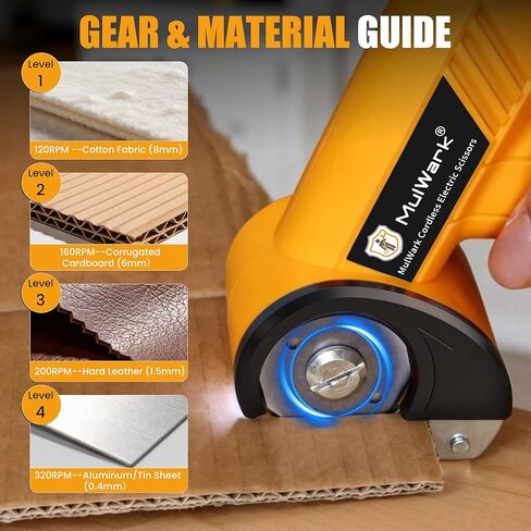 Mulwark Cardboard Cutter Electric, 4.2V Electric Scissors Cordless LED Display, Includes 2 Spare Blades, 4-Speed Electric Box Cutter for Cardboard, Carpet, Plastic, Leather, Portable Cutting Tool in Saudi Arabia