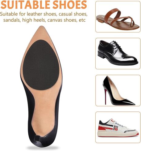 6Pcs Non Slip Shoe Pads, Rubber Self Adhesive Anti Slip Grips for High Heels and Flats, Black Oval Grid, Heel Noise Stopper, Sole Protector in Saudi Arabia