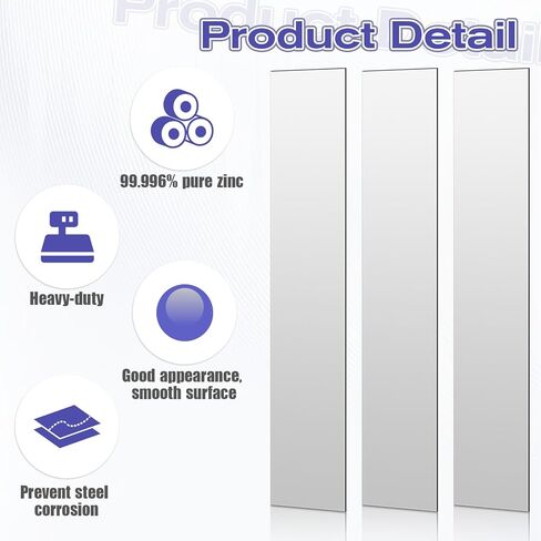 20 Pcs Pure Zinc Anode Sheet, 99.996% High Purity Copper Zinc Electrode Strip 0.04 x 1 x 6 Inch Bendable Anode Plate for Plating, Lab Research, Scientific Class Experiments in Kuwait