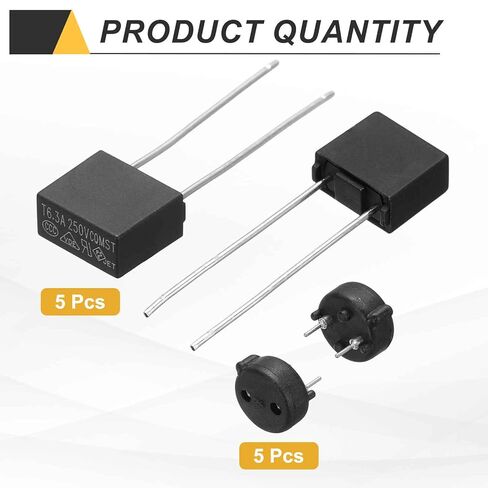 MECCANIXITY 5 مجموعة مصغرة من الصمامات الصغيرة المربعة ذات النفخ البطيء مع حاملات، T6.3A 250V لحماية الأجهزة المنزلية والأدوات الإلكترونية، أسود in Kuwait