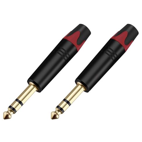 2PCS Jack 6.35MM 3Pole Stereo Male Plug Connector Aluminum Tube Brass 1/4 Inch Microphone Plug Audio Cable Connector(Red) in Kuwait