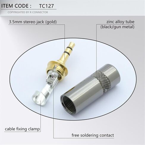 2PCS Jack 3.5MM Connector Stereo 3Poles 3.5MM Male Plug Gunmetal Tube for 8.5MM Audio Earphone Cable Connector DIY(Black) in Saudi Arabia