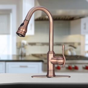 Akicon Pull Out Kitchen Faucet, Single Level Solid Brass Kitchen Sink Faucets with Pull Down Sprayer (Antique Copper) in Saudi Arabia