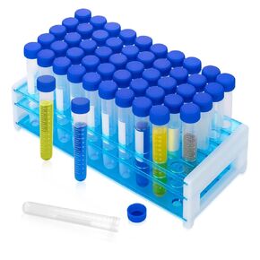 15mL Round Bottom Centrifuge Tubes with Rack, 50pcs Plastic Leak Proof Clear Test Sample Bottles with Screw Caps, Graduated Marks and Writing Area for Lab Hospital School Use in Kuwait