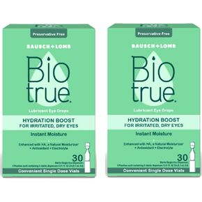 قطرات Biotrue Hydration Boost للعيون المتهيجة والجافة في قوارير جرعة واحدة من Bausch + Lomb، رطوبة فورية، خالية من المواد الحافظة، درجة حموضة متوازنة، مستوحاة بشكل طبيعي، 30 قطعة (عبوة من قطعتين) in Kuwait