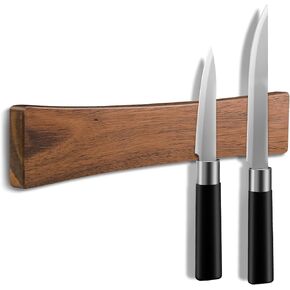 16 Inch Magnetic Knife Holder for Wall, Solid Acacia Wood Knife Magnetic Strip for Fridge, No Drill Wall Mount Knife Magnet Tool Bar, Wooden Knives Rack Block for Kitchen Utensil Organizer RV Storage in Saudi Arabia