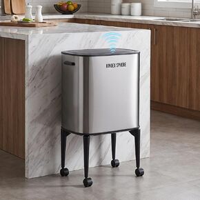 Motion Sensor Trash Can, 9.5 Gallon 36L Automatic Kitchen Stainless Steel Garbage Can with Lid & Swivel Caster Wheels, Touchless Slim Narrow Hands-Free Waste Bin for Home, Silver in Saudi Arabia
