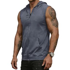 Men's Workout Hooded Tank Tops Fashion Muscle Zip Up Sleeveless Hooded Slim Fit Gym Cut Off T Shirt in Saudi Arabia