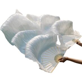 Silk Belly Dance Fans Veil Belly Dancing Long Folding Fans 1.8m/2.1m Real Silk Long Belly Dance Fan Veils(Red and Yellow,150x90cm) in Kuwait