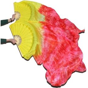 Silk Belly Dance Fans Veil Belly Dancing Long Folding Fans Colored 1.8m Women Belly Dance Veils Fan Tie Dye Long Folding Silk Fans for Dancing in Kuwait