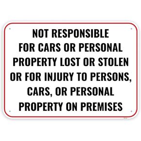 1PC Not Responsible For Accidents Or Injuries Sign, 14 x 10 Inches - Aluminum - Lost Or Stolen Items Liability Car Workshop Sign in Kuwait