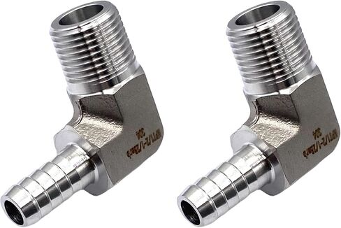 2 قطعة 1/2 "بارب × 1/2" ذكر NPT تركيبات خرطوم الفولاذ المقاوم للصدأ 90 درجة محولات الكوع لأنظمة الغازات والمياه والزيوت والوقود in Saudi Arabia