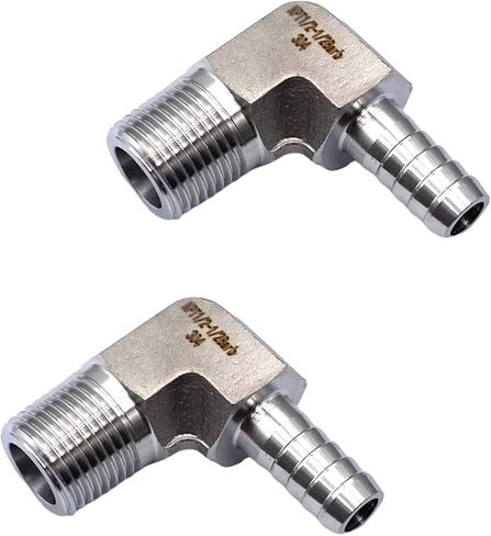 2 قطعة 1/2 "بارب × 1/2" ذكر NPT تركيبات خرطوم الفولاذ المقاوم للصدأ 90 درجة محولات الكوع لأنظمة الغازات والمياه والزيوت والوقود in Saudi Arabia