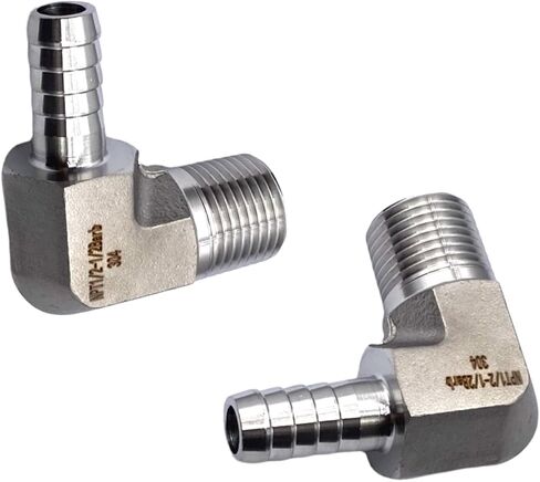 2 قطعة 1/2 "بارب × 1/2" ذكر NPT تركيبات خرطوم الفولاذ المقاوم للصدأ 90 درجة محولات الكوع لأنظمة الغازات والمياه والزيوت والوقود in Saudi Arabia