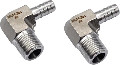 2 قطعة 1/2 "بارب × 1/2" ذكر NPT تركيبات خرطوم الفولاذ المقاوم للصدأ 90 درجة محولات الكوع لأنظمة الغازات والمياه والزيوت والوقود in Saudi Arabia