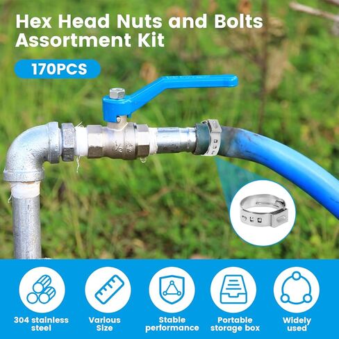 170Pcs Stainless Steel Single Ear Hose Clamp Flexible Adjustment Crimp Hose Clamp Kit Tight Connection Pipe Clip for Heater in Saudi Arabia