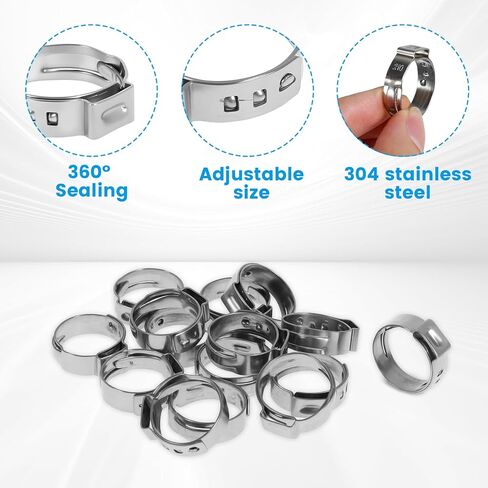 170Pcs Stainless Steel Single Ear Hose Clamp Flexible Adjustment Crimp Hose Clamp Kit Tight Connection Pipe Clip for Heater in Saudi Arabia