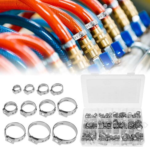 170Pcs Stainless Steel Single Ear Hose Clamp Flexible Adjustment Crimp Hose Clamp Kit Tight Connection Pipe Clip for Heater in Saudi Arabia