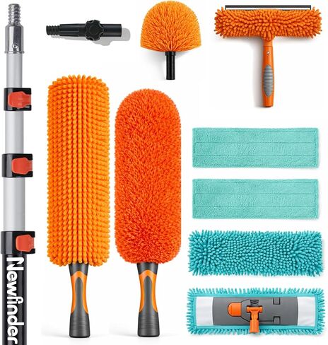 20ft High Ceiling Duster Kits with 4-12ft Heavy Duty Extension Pole, Ceiling Fan Duster, Cobweb Duster, Microfiber Duster, Window Squeegee & Cleaner, Wall Mop for Home & House Cleaning in Saudi Arabia