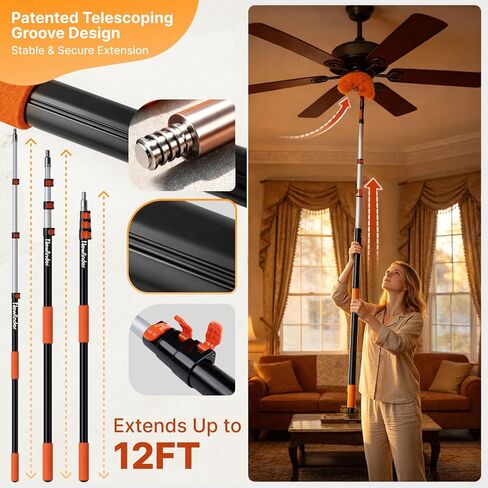 20ft High Ceiling Duster Kits with 4-12ft Heavy Duty Extension Pole, Ceiling Fan Duster, Cobweb Duster, Microfiber Duster, Window Squeegee & Cleaner, Wall Mop for Home & House Cleaning in Saudi Arabia