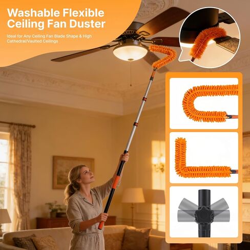 20ft High Ceiling Duster Kits with 4-12ft Heavy Duty Extension Pole, Ceiling Fan Duster, Cobweb Duster, Microfiber Duster, Window Squeegee & Cleaner, Wall Mop for Home & House Cleaning in Saudi Arabia