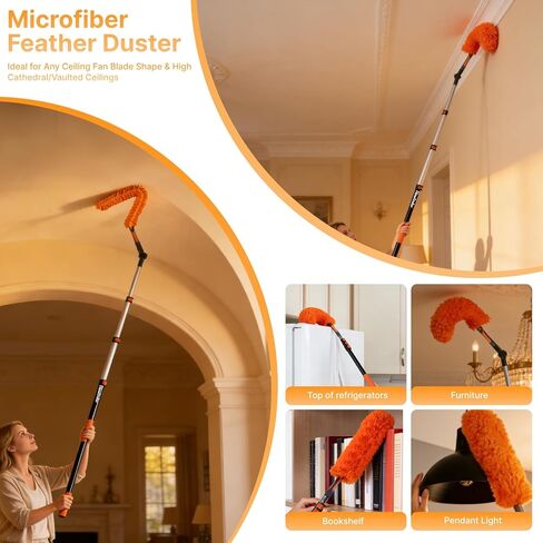 20ft High Ceiling Duster Kits with 4-12ft Heavy Duty Extension Pole, Ceiling Fan Duster, Cobweb Duster, Microfiber Duster, Window Squeegee & Cleaner, Wall Mop for Home & House Cleaning in Saudi Arabia