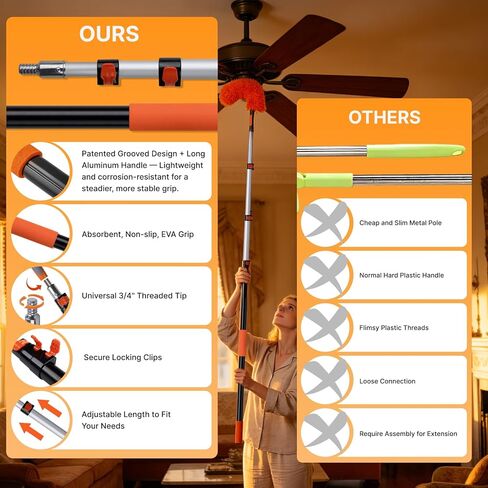 20ft High Ceiling Duster Kits with 4-12ft Heavy Duty Extension Pole, Ceiling Fan Duster, Cobweb Duster, Microfiber Duster, Window Squeegee & Cleaner, Wall Mop for Home & House Cleaning in Saudi Arabia