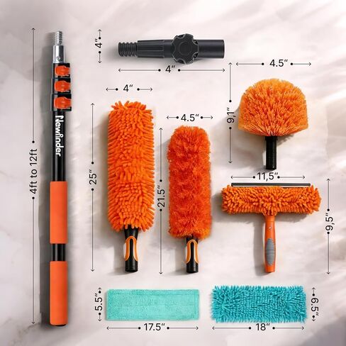 20ft High Ceiling Duster Kits with 4-12ft Heavy Duty Extension Pole, Ceiling Fan Duster, Cobweb Duster, Microfiber Duster, Window Squeegee & Cleaner, Wall Mop for Home & House Cleaning in Saudi Arabia