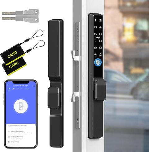 قفل باب زجاجي منزلق نحيف، قفل باب منزلق مع بصمة الإصبع عن بعد ولوحة مفاتيح RFID ومفتاح إلكتروني رقمي بيومتري قفل ذكي لباب الفناء المنزلق المزدوج in Kuwait