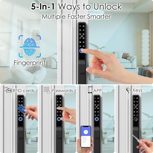 قفل باب زجاجي منزلق نحيف، قفل باب منزلق مع بصمة الإصبع عن بعد ولوحة مفاتيح RFID ومفتاح إلكتروني رقمي بيومتري قفل ذكي لباب الفناء المنزلق المزدوج in Kuwait