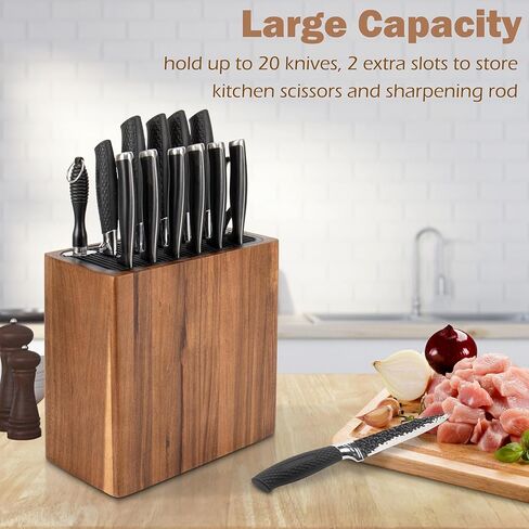 RedCall Acacia Wood Knife Holder Block,Large Universal Knife Block without knives,Wooden Kitchen Knife Block for Countertop,Knife Holder Organizer with Slots for Scissors and Sharpening Rods Storage in Saudi Arabia