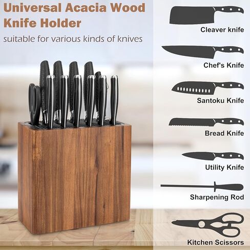 RedCall Acacia Wood Knife Holder Block,Large Universal Knife Block without knives,Wooden Kitchen Knife Block for Countertop,Knife Holder Organizer with Slots for Scissors and Sharpening Rods Storage in Saudi Arabia