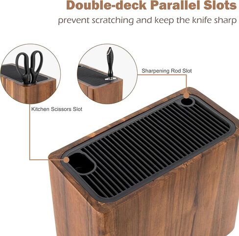RedCall Acacia Wood Knife Holder Block,Large Universal Knife Block without knives,Wooden Kitchen Knife Block for Countertop,Knife Holder Organizer with Slots for Scissors and Sharpening Rods Storage in Saudi Arabia
